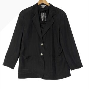 Wintersilks Womens Size Medium Black Silk Blazer Jacket Classic Minimalist